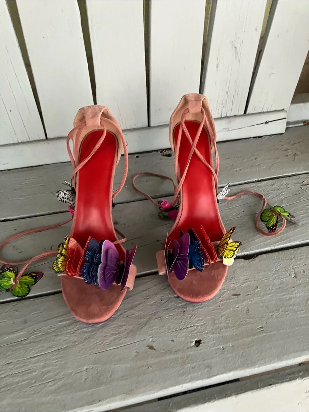 Women's Pink faux Suede Butterfly Embellished High Sexy Stilettos